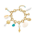 Gold Charm Bracelet for Women Boho Adjustable Shell Starfish Bracelet Summer Beach Ocean Statement Bracelets - color: Ocean charms bracelet