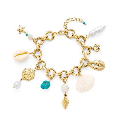 Gold Charm Bracelet for Women Boho Adjustable Shell Starfish Bracelet Summer Beach Ocean Statement Bracelets - color: Ocean charms bracelet