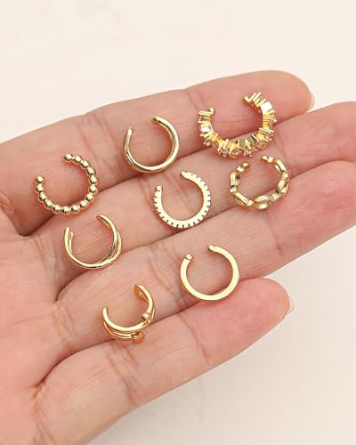 AKEOQI 16 Pcs Ear Cuff Earrings Non Piercing Cubic Zirconia Ear Cuffs for Women Silver Gold Plated Clip on Cartilage Helix Wrap Fake Earrings Jewelry - color: Gold