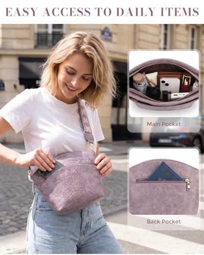 Crossbody Bags For Women, Vegan Leather Crossbody Purses with Boho Strap, Daily Travel Shoulder Handbag - color: Purple