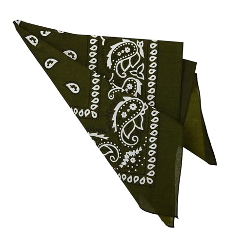 Motique Accessories Extra Large Paisley Bandana 27x27 Inch - color: Olive