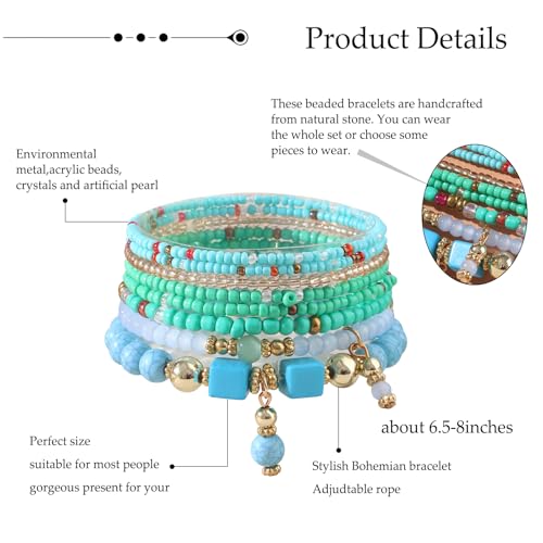 6 Sets Bohemian Bracelet Sets for Women | Beaded Bracelets for Women | Stackable Stretch Boho Bracelets for Women | Multi-color Bracelets Dainty Jewelry Gifts