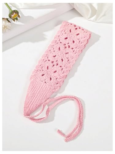 OYOANGLE Women's Boho Crochet Knit Hair Band Vintage Head Wrap Hair Bandanas Head Kerchief Pink One-Size - color: Pink