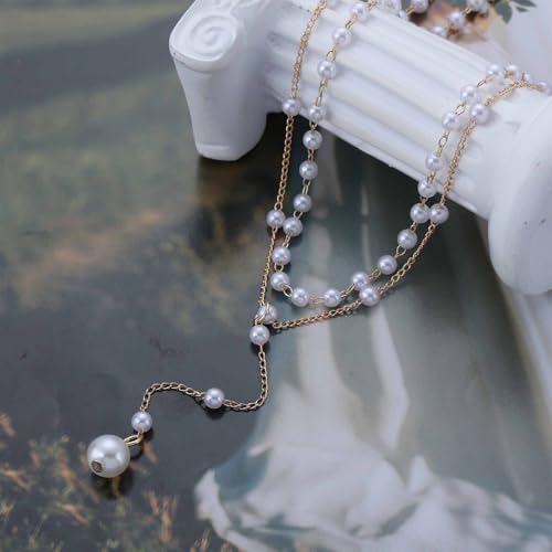 Vintage Pearl Y Lariat Necklace Layered Pearl Choker Necklace Gold Pearl Y Necklace Long Pearl Drop Necklace Wedding Pearl Pendant Necklace Jewelry for Women
