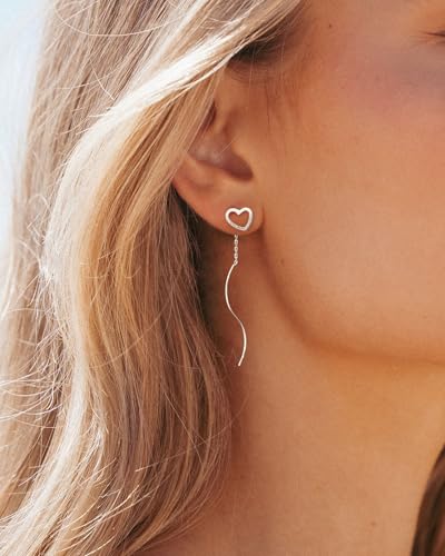 Dangle Earrings for Women - 14K Gold/White Gold/Rose Gold Plated Butterfly Heart Star Hoop Chain Long Tassel Cubic Zirconia CZ Dangle Earrings - color: silver heart