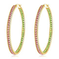 CiNily Mult-colors Crystal Stainless Steel Hoop Earring for Women Hypoallergenic Jewelry for Sensitive Ears Large Big Hoop Earrings 2" - color: Gold-Pink and Green