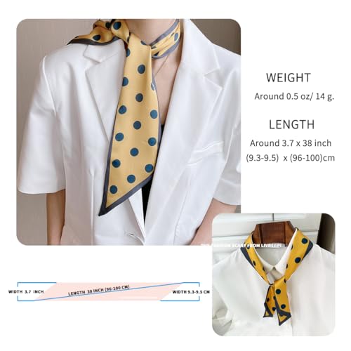 Hair Head Neck Bag Long Scarf Versatile Wrap for Women Soft & Lightweight for Everyday Chic - color: 5 Yellow Polka Dot 3.7 X 38 Inch