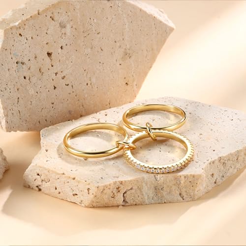 PATISORNA Gold Stackable Rings for Women Non Tarnish 18K Gold Plated Interlocked Stack Rings Set Silver Gold Mixed Metals Multi Ring Statement Thumb Rings Cubic Zirconia Connected Bands Fashion Jewelry Gifts - color: Thin Bands & CZ