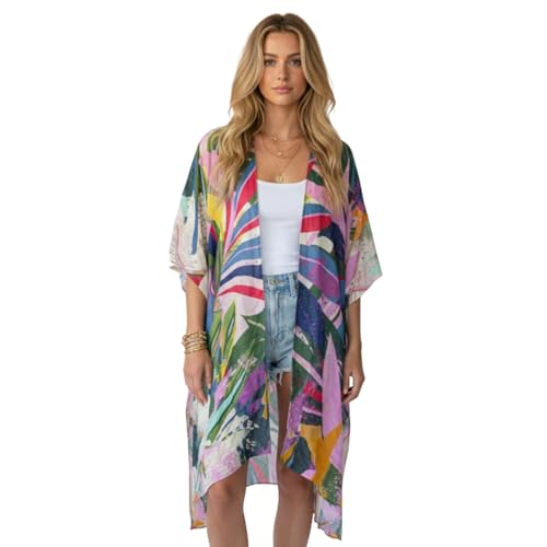 Kimonos for Women Casual Swimsuit Coverup Lightweight Boho Kimono Cardigans for Summer - color: Rz-multicolor Waves