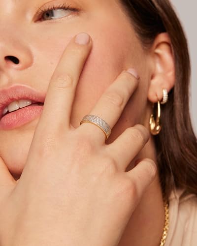 PAVOI 14K Gold Plated Cubic Zirconia Wide Eternity Statement Rings | CZ Stackable Wedding Band for Women - color: Yellow Gold