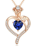 LOUISA SECRET Rose Flower Heart Birthstone Necklaces for Women, 925 Sterling Silver Jewelry, Pendant Heart Necklaces Birthday Anniversary Christmas Gift for Women Wife Mom Girlfriend Lady - color: Rose Gold-09-Sep