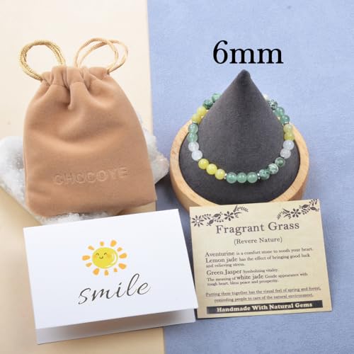 468Handmade Adjustable Natural Gemstone Crystal Bracelet Healing Power Energy Inspirational Gifts with Card for Unisex - color: 20-Fragrant Grass (Revere Nature), size: 6mm