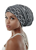 Adjustable Satin Lined Sleep Cap for Dreadlocks Curly Hair Large Head-Stay On Overnight - color: Navy White