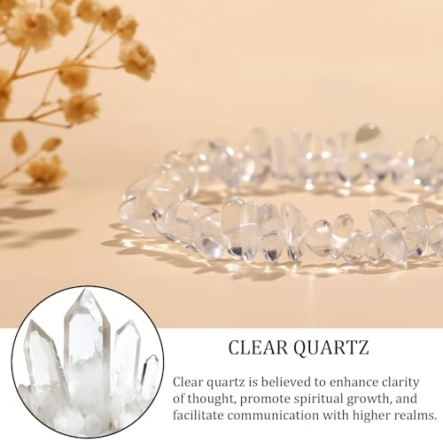 Natural Gemstone Beads Bracelets Healing Crystal Stone Beaded Bracelet for Women Men Handmade Spiritual Jewelry Gifts - color: Clear Quartz, size: Chips Beads
