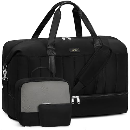IBFUN Weekender Bags for Women, Travel Duffle Bag with Shoe Compartment Carry on Weekender Overnight Duffel for Weekend Travel Business Trip 3PCS - color: E1-Black