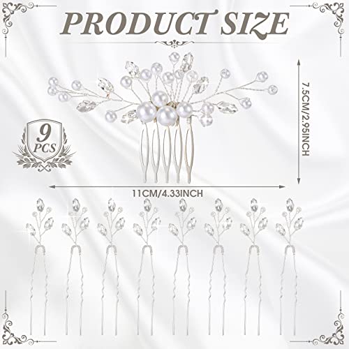 Geosar 9 Pcs Wedding Hair Accessories Pearl Hair Pins Women Vintage Hairs Piece Bridal Accessories for Bride Bridesmaids(Silver,Retro Style) - color: Silver, style: Retro