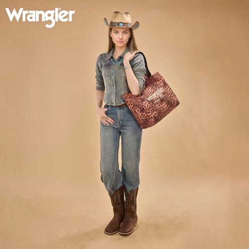 Montana West Wrangler Large Tote Bag for Women Designer Leopard Print Purse for Travel Work Gym - color: Pink