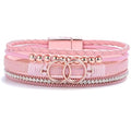 FANCY SHINY Boho Leather Wrap Bracelet Stackable Infinity Chunky Cuff Bracelets Western Hippie Outfits Jewelry Valentine Gifts for Women - color: Pink