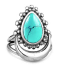 Crescent Moon Turquoise Stone Ring for Women,S925 Sterling Silver Waterdrop Shaped Gemstone Boho Statement Ring Jewelry Gift for Her - color: Ring_A