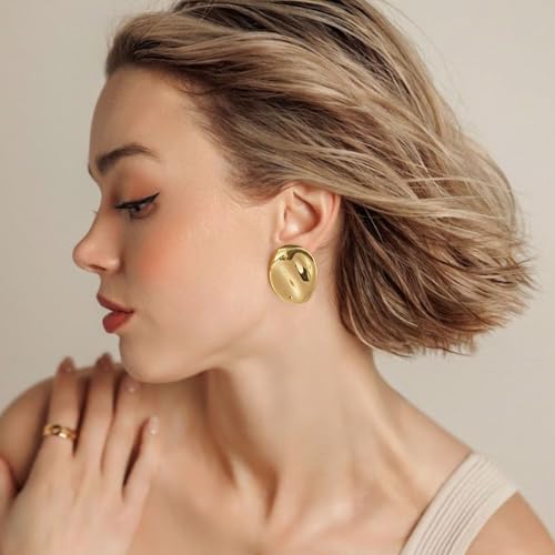 Irregular Gold Stud Earrings for Women Hammered Silver Stud Earrings Statement Geometric Earrings Vintage Gold Earrings - color: 04-Chunky geometric oval earrings