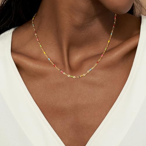 Gold Necklaces for Women Trendy, 14K Gold Plated Dainty Lip Chain Simple Choker Hypoallergenic Waterproof Boho Necklace Fashion Accessories Women Jewelry for Her - color: rainbow