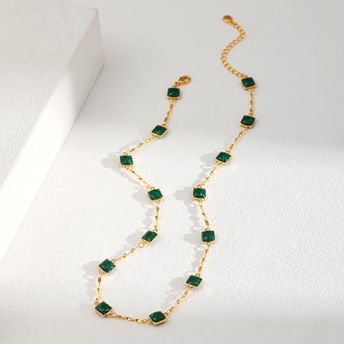 Beaded Choker Necklaces for Women 18k Gold Plated Dainty Gold Choker Necklaces for Women - style: emerald square choker