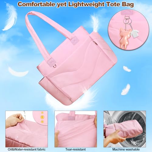YFWE Puffer Tote Bag for women, Lightweight Tote Bag with Compartments for Work, Travel, School, Gym & Nurses - color: Pinkish-purple