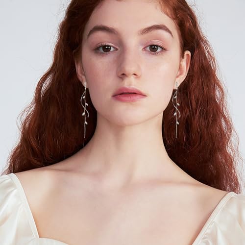 Crystal Drop Earrings,Zirconia Rhinestone Dangling Earrings for Women Prom Party Jewelry Gifts， Dangle Fashion Jewelry Crystal Earrings for Women - color: Silver