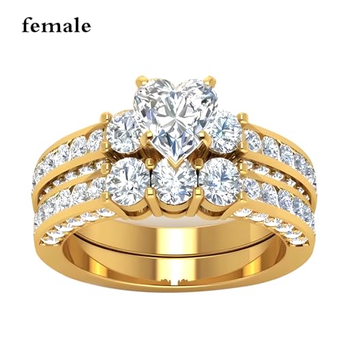 3Pcs Moissanite Wedding Rings Sets for Couples, s925 10K 14K 18K Real Gold Wedding Rings Sets for Him and Her, Customized Matching Engagement Bands Set for Men and Women Free Engraving - style: Style-8