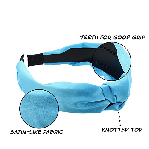 Motique Accessories Blue Satin Knot Headband for Women - color: Blue