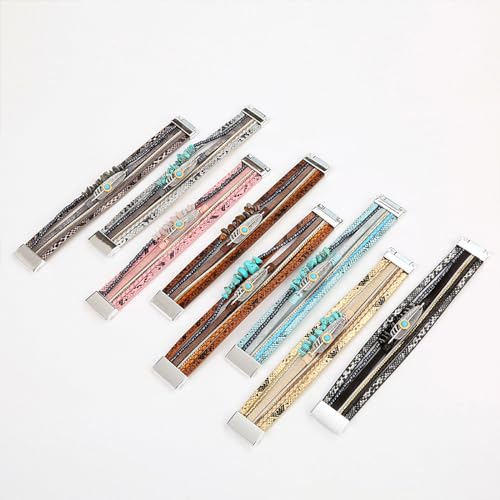 Long tiantian Boho Leather Wrap Bracelets Western Bracelets for Women Stackable Starfish Crystal Pearl Turquoise Leather Bracelet With Clasp Jewelry Gifts Boho Dresses - color: A1:dark brown Bracelet