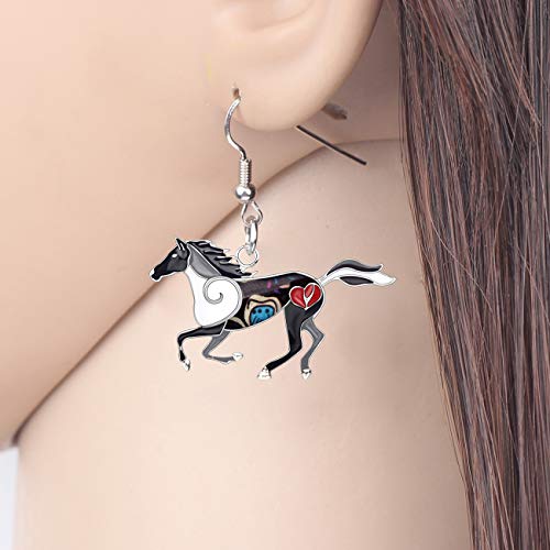 BONSNY Enamel Alloy Colorful Horse Earrings for Women Animal Lover Statement Jewelry - color: Black