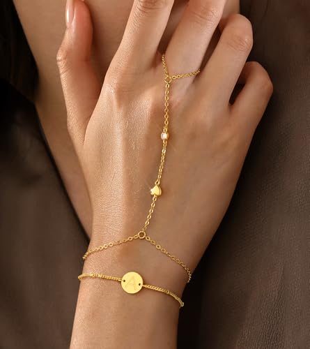 doubgood Gold Bracelets for Women, 5 Piece 14K Gold Plated Bracelet Stack Beaded Ball Jewelry Sets Gifts for Women - color: Style 5-Gold Hand Chain+C