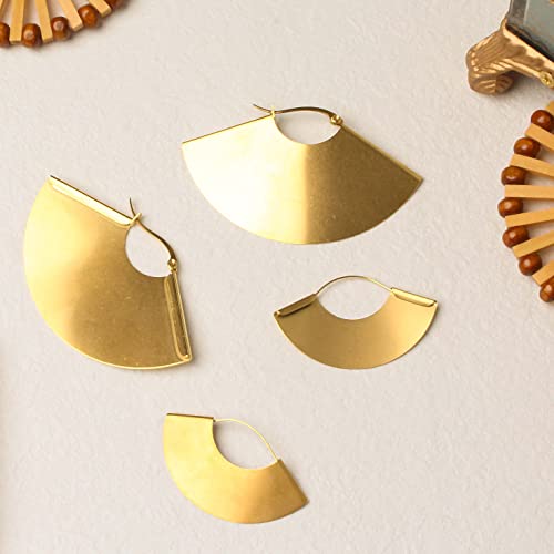 Lightweight Boho Bohemian Fan Earrings for Women Geometric Dangle Drop Half Round African Tribal Ethnic Jewelry - color: Gold 1.6"x1"