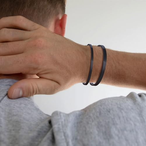 MEALGUET Stainless Steel Mens Cuff Bracelet : Minimal Cool Silver/Black/Gold Plated Open Metal Cuff Bangle Bracelets for Men,Mens Bracelet Jewelry Gift - color: Black-2-Pack, size: Large( fit 7" to 8.5" wrist)