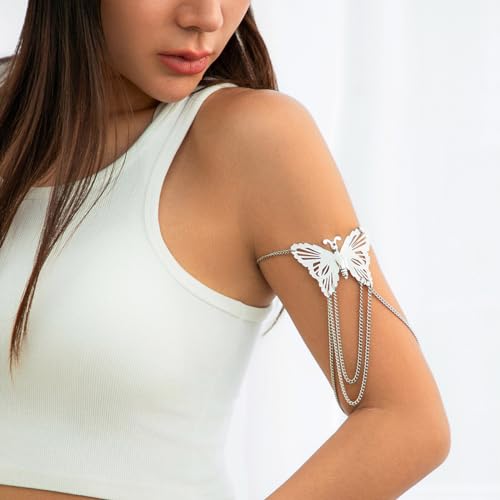 Xerling Boho Hollow out Butterfly Arm Bracelets Chains Tassel Armband Armlet Upper Arm Band Festival Costume Jewelry for Women