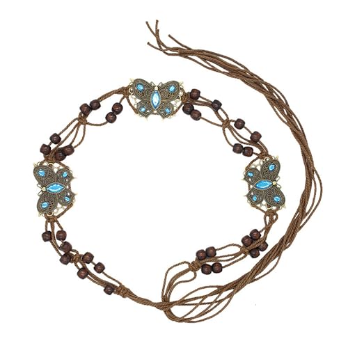 Bohemian Sytle Womens Rope Boho Waist Belt for dress - color: Butterfly Blue