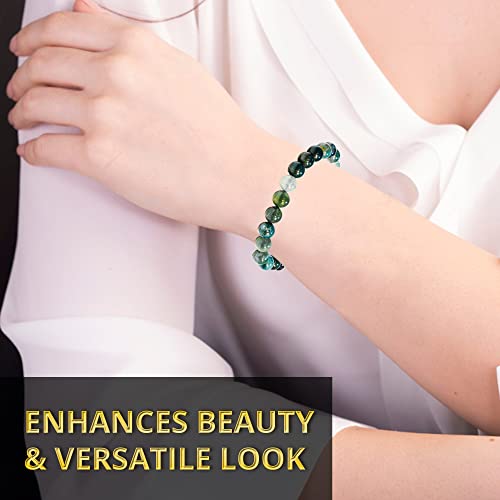 ANAYA AGATE Healing Crystal Bracelet for Women and Men – 8mm Round Beaded Bracelet for Men and Women – Unisex Stretchy Gemstone Bracelet for Healing and Protection - color: Moss Agate