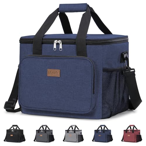 Lifewit Large Lunch Bag, Insulated Lunch Box, Soft Cooler Cooling Tote for Adult Men Women, Dark Blue 40-Can (24L) - color: Dark Blue, size: Jumbo(24L)