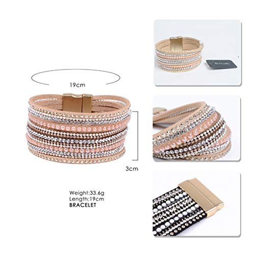 Artilady Leather Wrap Bracelets for Women - Pearl Bracelets Handmade Clasp Bangle Bracelet with Beads Jewelry Gift for Women and Mother - style: Shining Pink