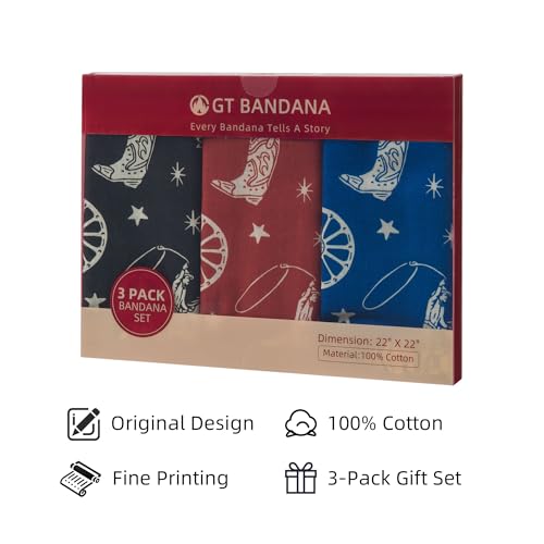 22"x22" Multi-Purpose 100% Cotton Bandana Face Mask(3-Pack) - color: Cowboy Assorted
