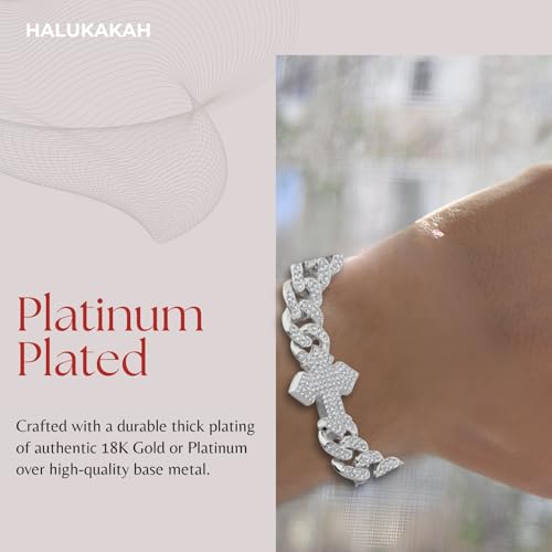 Halukakah Diamond Gold Chain for Men with Cross,18k Real Gold/Platinum Plated Fully Iced Out 12MM Miami Cuban Link Chain Necklace Bracelet,Lab Diamond Prong Set,Present for Husband,Boyfriend,Friend - color: Platinum Plated Bracelet