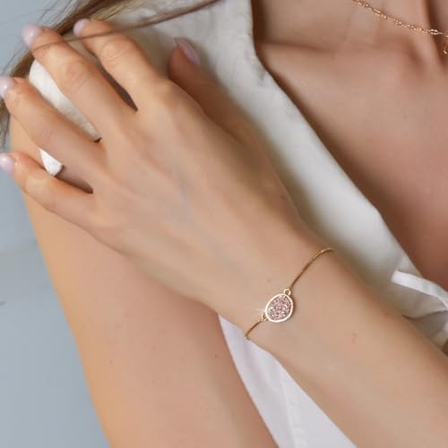 Humble Chic NY Simulated Druzy Chain Bracelet for Women - Boho Stackable Adjustable Bolo Slider Bracelet - color: Gold - Rose Gold Stone