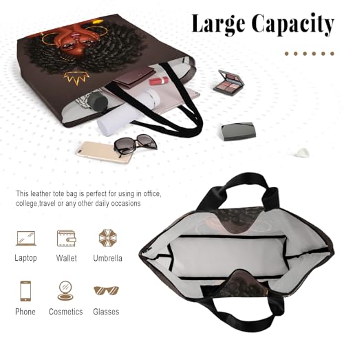 African American Women Tote Bag Black Shoulder Handbag For Women Fit Work Beach Labtops With Zip - color: Black Women 10
