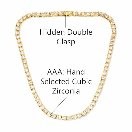 Savlano 18K Gold Plated Cubic Zirconia Round 4.5MM Classic Tennis 18 Inches Chain Necklace For Women & Men Comes With a Gift Box - color: Yellow Gold