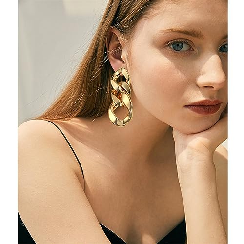 Charm Elegant Hollow Color Chain Acrylic Geometric Temperament Dangle Drop Earrings Bohemian Minimalist Hypoallergenic Jewelry Gift - color: Big Gold Earring