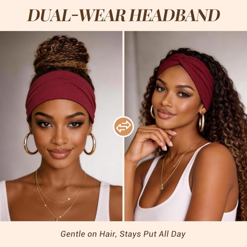 Awumbuk Wide Headbands for Women, 7.08 Inch Thick Boho Turban Style Hair Wraps, Non-Slip Moisture-Wicking Workout Headband for Sports, Yoga, Daily Fashion, 8 Pack Multi Colors (Brown) - color: Brown