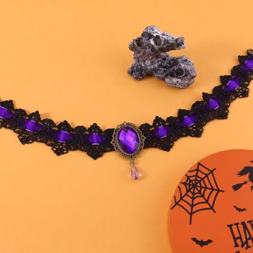 Gothic Vampire Choker Necklace for Women Adjustable Vintage Victorian Mystery Pirate Witchy Jewelry Emo Punk Black Lace Choker Costume - color: purple