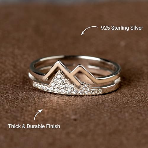 STORYJEWELLERY Mountain Ring, Western Rings for Women, 925 Sterling Silver Faith Ring, Silver Statement Rings, Christmas Gifts for Women - style: With Message Card for All Occasions