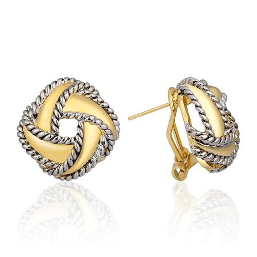 Mytys Two Tone Earrings for Women Gold and Silver Crossover Half Hoop Statement Earring Designer Stud Earrings - color: square Gold & Silver